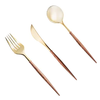 Gold Cutlery with Wood Grain Handle