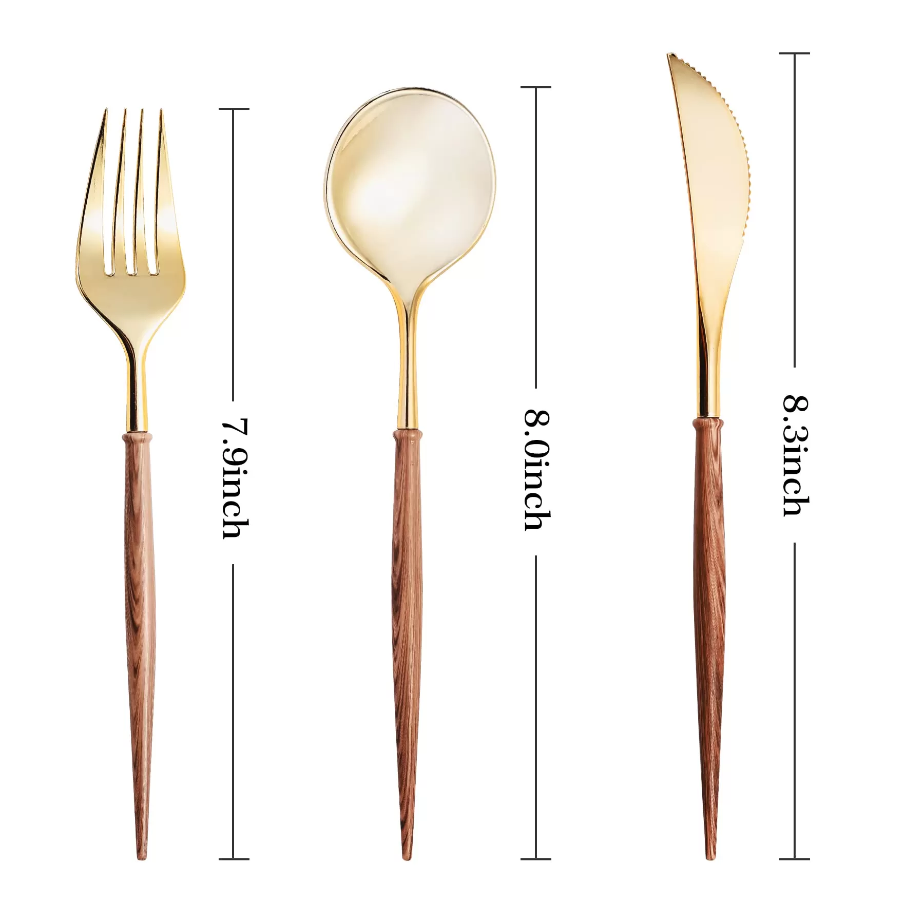 Gold Cutlery with Wood Grain Handle