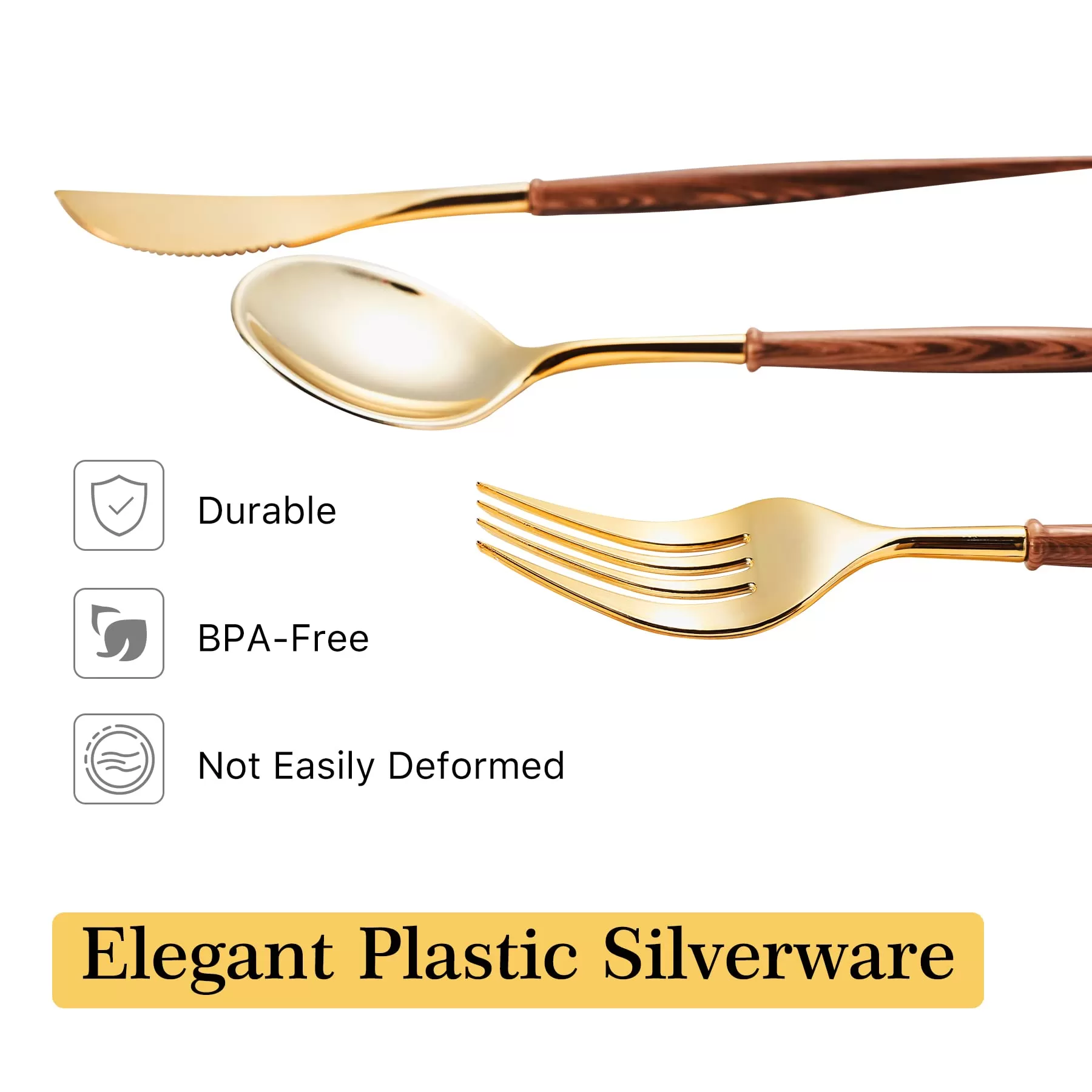 Gold Cutlery with Wood Grain Handle