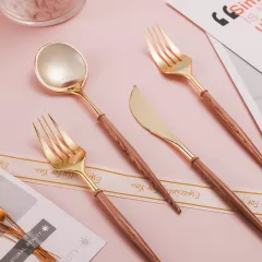 Wholesale Gold Cutlery with Wood Grain Handle: Elegant and Durable Choice for Every Occasion from a Leading Supplier in China