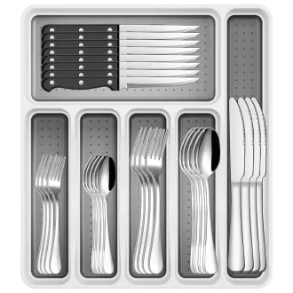 Stainless Steel Silverware Set with Cutlery Organizer