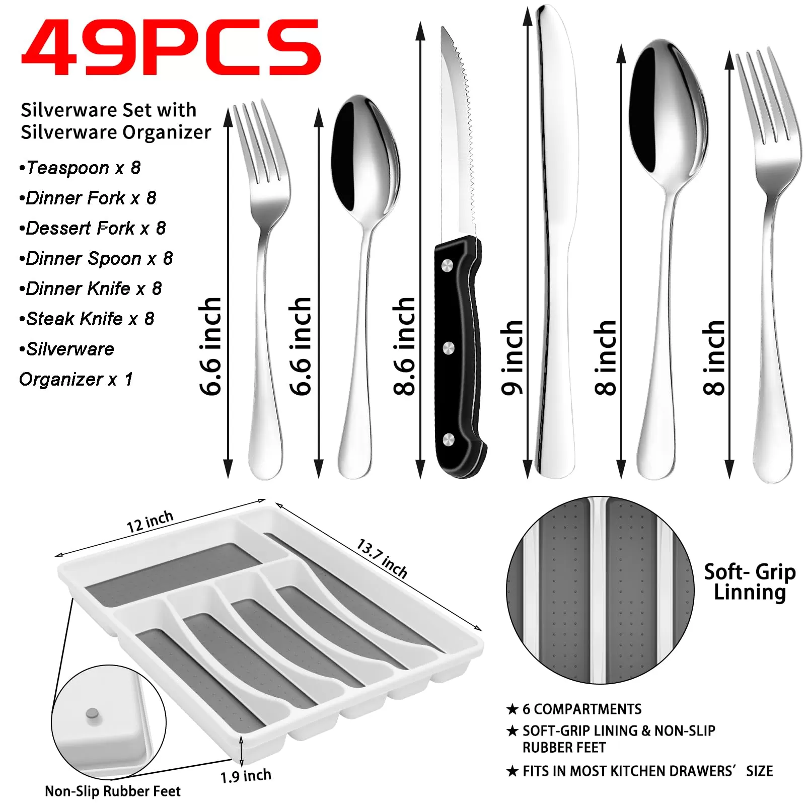 Stainless Steel Silverware Set with Cutlery Organizer