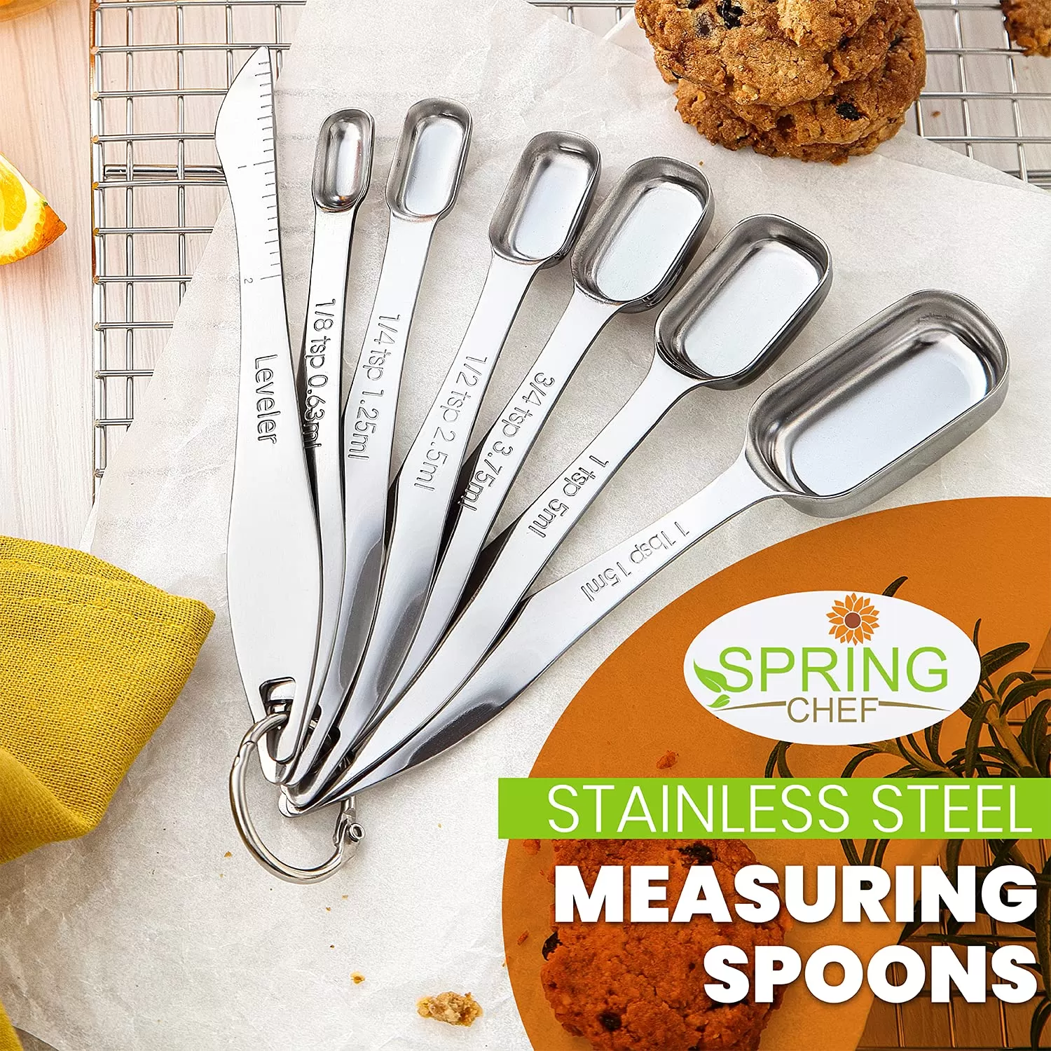 Rectangular Stainless Steel Measuring Spoons Set with Leveler