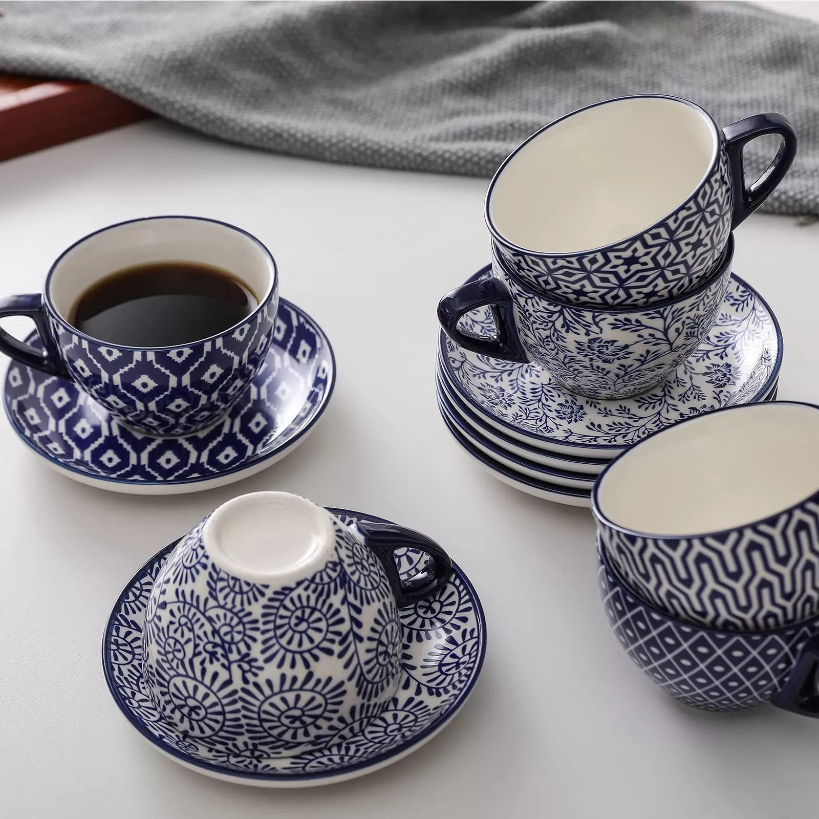 Ceramic 8 oz Cappuccino Cup Set with Saucers