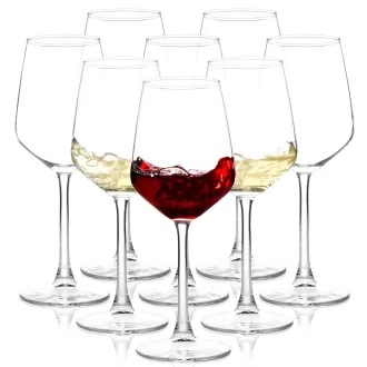 Long Stem Wine Glasses Set of 8, 12oz Clear Red/White for Party, Wedding and Home