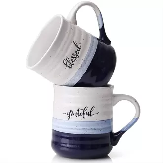 20 oz Porcelain Large Coffee Mugs with Word Blessed Grateful