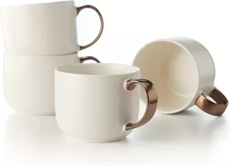 Stoneware Mug Set of 4-19 oz Round Ceramic Mug Set for Hot Tea & More - Stoneware Coffee Mugs