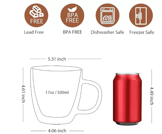 Large Double Wall Glass Coffee Mug manufacturer in  China