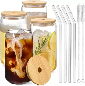 Wholesale Drinking Glasses with Bamboo Lids and Glass Straw Set – Eco-Friendly, Durable, and Perfect for Hot & Cold Drinks