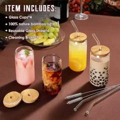 Revolutionizing Drinkware: Drinking Glasses with Bamboo Lids and Glass Straw Set Wholesale in China