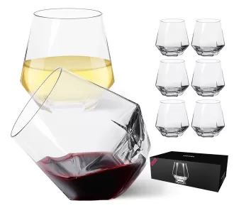 Stemless Diamond Shaped Wine Glasses，Unique Short Tumblers, Cocktail Glass