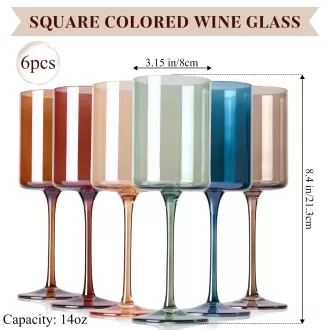 Colorful Square Crystal Wine Glasses with Stem