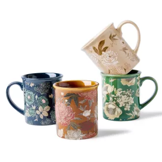 Coffee Mugs Set of 4, 12oz Ceramic Tea Cups with Floral Design