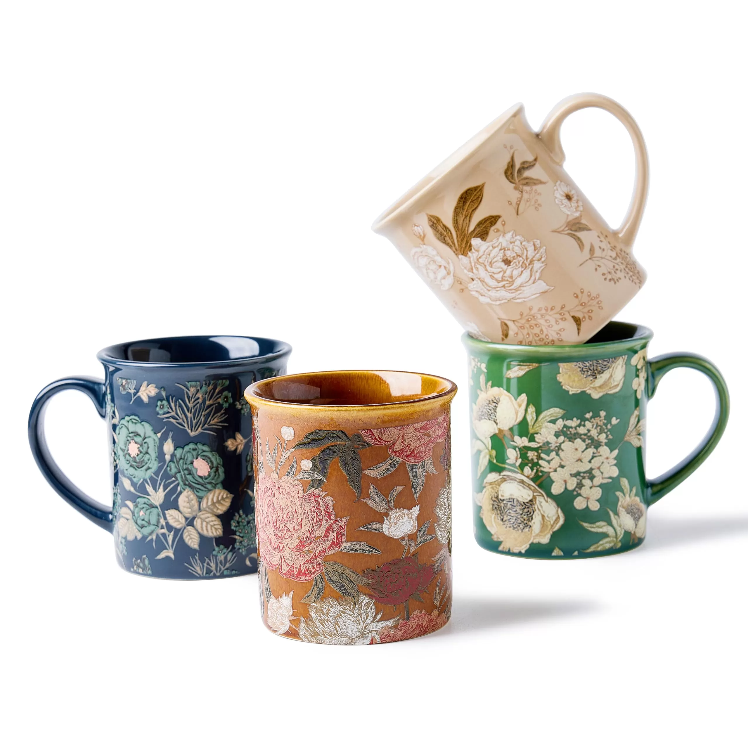 Ceramic Tea Cups Coffee Mugs with Floral Design