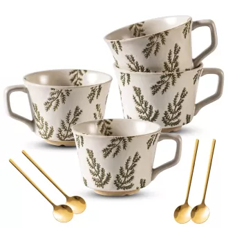 Ceramic Coffee Mugs Set of 4 with Gold Spoon