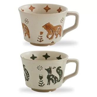 Rustic Ceramic Coffee Mug Set of 2 - Handmade Pottery Countryside Coffee Mugs with Big Handle