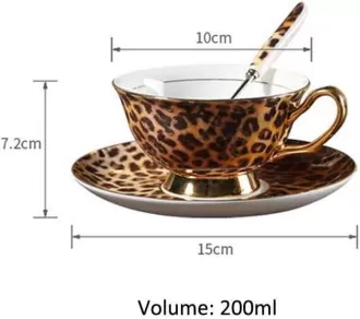 Ceramic Tea Coffee Cup for Home Kitchen Wedding (Leopard Pattern)